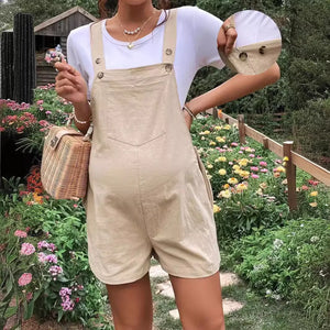 Hot Selling European American Maternity Overalls Solid Color Shoulder Strap Jumpsuit Shorts Adjustable Waist for Pregnant Women